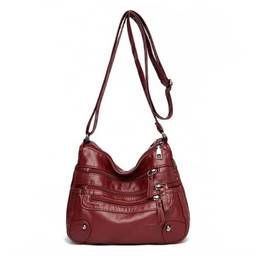 Bolsas de ombro femininas de couro macio com várias camadas, bolsa transversal clássica de luxo, Vermelho A, P