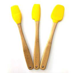 Utensílios de Bambu e Silicone Kit com 03 peças Amarelo Finecasa