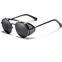 Óculos de Sol Masculino Redondo Steampunk Kingseven Proteção Polarizados UV400 Anti-Reflexo N7550 (C2)
