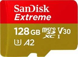 Cartão de memória SanDisk 128 GB Extreme microSDXC UHS-I com adaptador - C10, U3, V30, 4K, A2, Micro SD - SDSQXA1-128G-GN6MA