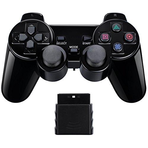 Controle sem fio Gamepad Twin Shock para PlayStation 2 PS2 (Preto)