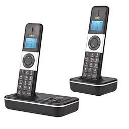 Queenser D1002 TAM-D Telefone sem fio com 2 monofones e atendedor de chamadas Identificador de chamadas/Chamada em espera Exibição na tela de 1,6 polegadas No máximo 5 aparelhos podem ser registrado