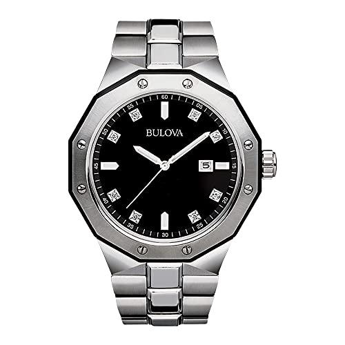 Bulova Relógio masculino clássico de quartzo, diamante de aço inoxidável, dois tons (modelo: 98D103), Preto, CASE 44MM, Casual
