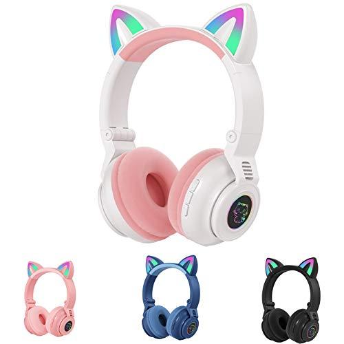 STN-26 RGB Cat Ear Headphones Bluetooth 5.0 Suporte para fone de ouvido sem fio TF Card 3.5mm Plug (branco)