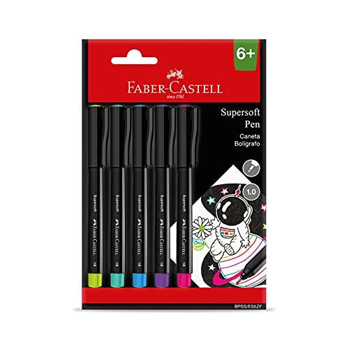 Caneta Ponta Média, Faber-Castell, Supersoft Pen, BPSS/ES5ZF,1.0mm, Cartela c/5unidades, Multicor