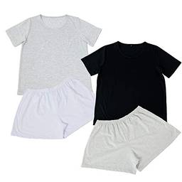 Kit 2 Conjunto de Pijamas Short Dolll Básico Part.B (M, Cinza, Branco e Preto)