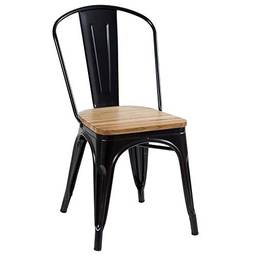 Cadeira Iron Tolix com assento de madeira rústica clara - Vintage - Preto