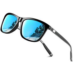 Óculos de sol retangulares polarizados retrô femininos com lente azul espelhada