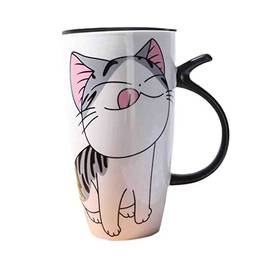 Caneca de café de cerâmica de gato fofo de 600 ml com tampa de grande capacidade para animais Copos de café criativo Copos de chá de café novos presentes copo de leite