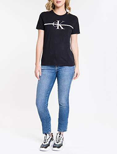 Camiseta Slim Faixa, Calvin Klein, Feminino, Preto, G