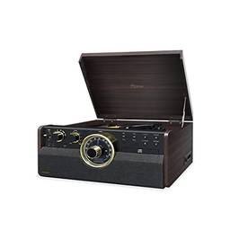 Raveo Vitrola Vanguard Maple com Toca discos de 3 velocidades, Rádio FM, CD e Cassete players, USB (reproduz e grava), entrada e saída auxiliares e tecnologia de conexão Bluetooth, Grande