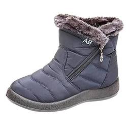 Hyranect Botas Femininas De Neve Inverno Impermeável, botas femininas grossas e quentes, pelúcia quente e calçados casuais sapatos impermeáveis ??ultraleves (Azul, 35)