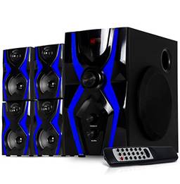 Home Theater Bluetooth 280w Subwoofer 5.1 e 4 Caixas acústicas Controle de Som estéreo Cartão Sd Conexão Rca Rádio Fm Leitor de Usb (Azul)