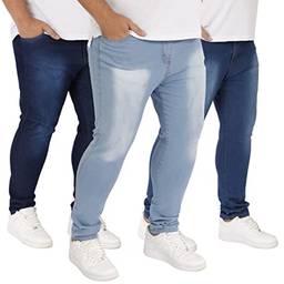 Kit 3 Calças Jeans Skinny Slim Masculina Plus Size (50, Escuro/Médio/Claro)