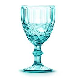 Mimo Style Jogo de 6 Taças de Vidro Azul Tiffany com Capacidade de 320ml com Alto Relevo em Laço Verre - Ideal para Vinhos, Sucos, Uísque, Água e Cerveja, Cálice para Festa e Casamento