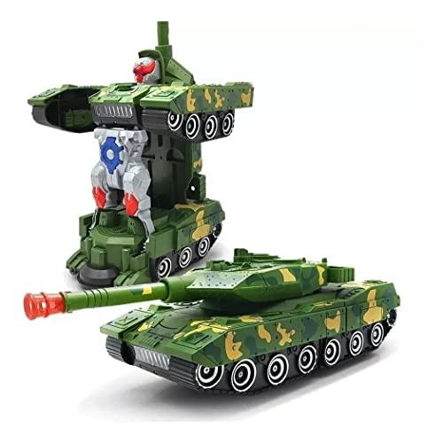 Tanque de Combate Militar Carrinho que se Transforma em Robô com Luz e Som Bate e Volta