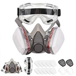 Tomshin Respirador reutilizável meia máscara de gás máscara de gás 6200 Proteção respiratória Respiradores com óculos de segurança para pintura soldagem a vapor orgânico polimento carpintaria e outras proteções de trabalho
