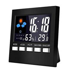 Kiboule Estação Meteorológica Digital LCD Termômetro Higrômetro Temperatura Doméstica Medidor De Umidade Snooze Despertador Hora Datas Previsão Do Tempo Luz De Fundo Preto