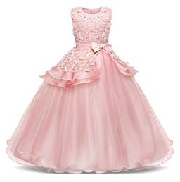 Cotrio Vestido formal para meninas vestido de baile para meninas dama de honra vestido de tule bembroidery para ocasião especial de concurso de festa 10-11 anos rosa