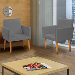Kit 2 Poltronas Decorativas Para Sala Nina Cadeiras Reforçadas Para Recepção Manicure Escritório Consultório Sala De Espera Pé Castanho - Clique & Decore (Cinza)