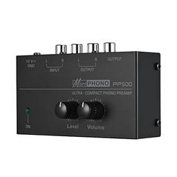 KKmoon Pré-amplificador Phono Preamp ultra-compacto com controle de volume e nível Entrada e saída RCA Interfaces de saída TRS de 1/4"