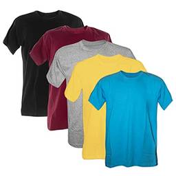 Kit 5 Camisetas Masculinas Básicas 100% Algodão Penteado (Preto, Vinho, Mescla, Canário, Turquesa, M)