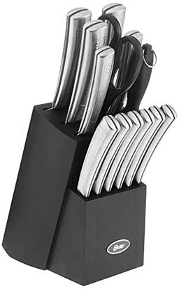 Jogo de facas Oster Wellisford de aço inoxidável de alto carbono, 14 peças, preto/prata