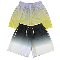 Kit 2 Shorts Degrade Moda Praia Tactel Com Elastano Masculino (GG, Short Degrade Preto e Amarelo)