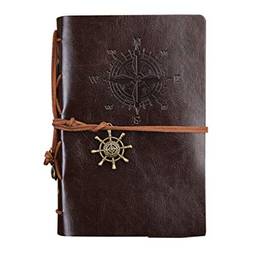 NUOBESTY Caderno de couro com pingentes, clássico, em relevo, vintage, náutico, espiral, caderno, diário de viagem, bloco de notas – meio (café)