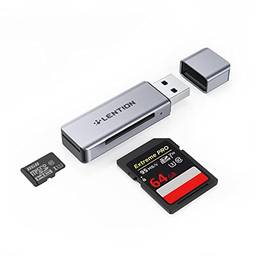 Leitor de cartão USB 3.0 de alumínio LENTION, adaptador SD 3.0 para SD/SDXC/SDHC, Micro SD/Micro SDXC/Micro SDHC, UHS-I, MMC/RS-MMC Cards Compatível com MacBook Air/Pro, Surface, Chromebook, mais (CB-H7, Space Gray)
