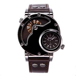 Romacci Assista dois fusos horários masculinos de quartzo de marca luxo pulseira de couro relógio de pulso esportivo com dois movimentos relógio masculino relogio masculino (café)