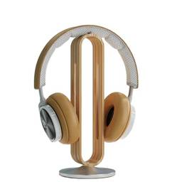 SIKAI CASE Suporte de bambu para fone de ouvido, design de arco em forma de U, base de liga de alumínio, suporte de fone de ouvido de mesa compatível com fones de ouvido supra-auriculares (prata)
