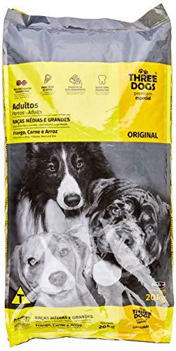 A Ração Three Dogs Original Frango, Carne e Arroz para Cães Adultos Raças Médias e Grandes Biofresh Para Todas Médio Adulto, Sabor Frango 20kg