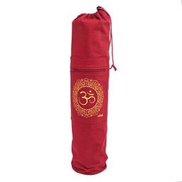 Bolsa para Tapete de Yoga Porta Mat Estampado Ganesha ou Om 100% algodão, com bolsos e comportamentos, alça justável, alta qualidade (Bordô)