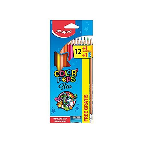 Lápis de Cor, Maped, Color Peps, 12 Cores + Lápis Grafite + Apontador, Multicor