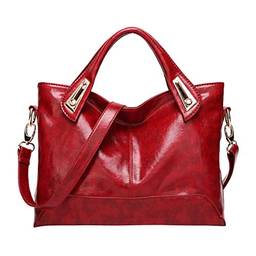 Tendycoco Bolsa a tiracolo de couro legítimo de luxo para mulheres (marrom claro), Vermelho escuro, About 31 x 14.5 x 32cm