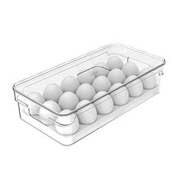 OU OF100NT Organizador de 18 Ovos para Geladeira Empalhável com Tampa em Plástico, Transparente