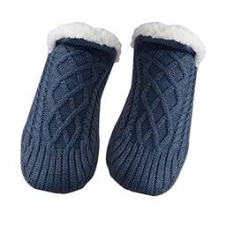 gazechimp 1 pares de meias femininas chinelo, meias quentes antiderrapantes aconchegantes de inverno para presentes femininos de ano novo - Azul escuro