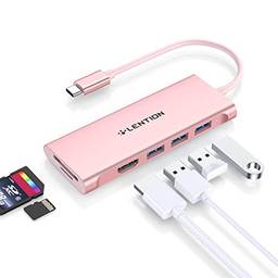 LENTION Hub USB C com 4K HDMI, 3 USB 3.0, leitor de cartão SD 3.0 compatível 2022-2016 MacBook Pro 13/15/16, novo Mac Air/iPad Pro/Surface, mais, adaptador dongle de driver estável multiportas (CB-C34, ouro rosa)