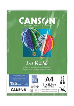 CANSON Iris Vivaldi, Papel Colorido A4 em Pacote de 25 Folhas Soltas, Gramatura 185 g/m², Cor Verde Claro (29)