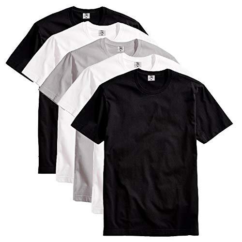 Kit Com 5 Camisetas Slim Masculina Básica Algodão Part.B (Branco, Preto e Cinza, GG)
