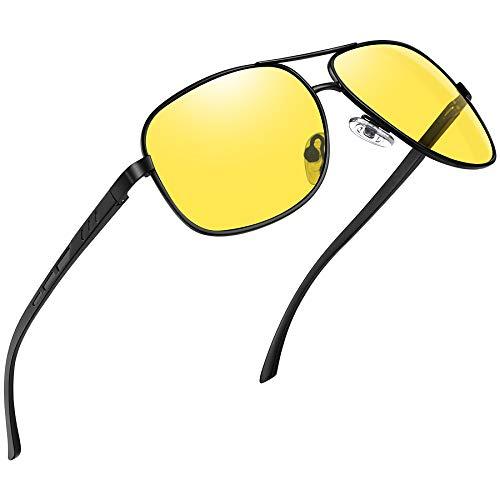 Joopin Óculos de Visão Noturna para Homens, Retângulo Piloto De Condução Noturna Óculos Proteção UV de óculos de Metal (Lente Amarela de Moldura Preta)