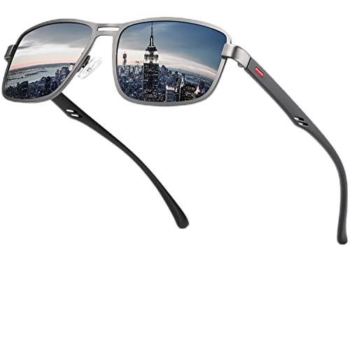 Óculos de Sol Quadrado Polarizado Masculino com Proteção UV Joopin Óculos Clássico para Homens (Armação de Metal Fosco Médio/ Lentes Marrons)