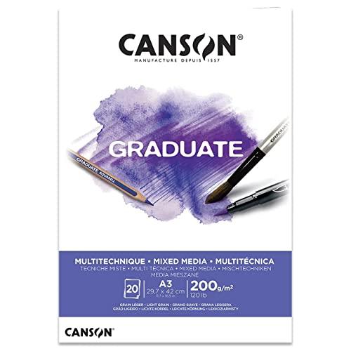 CANSON Graduate, Bloco de Papel Multi Tecnicas, Cor Branco, Tamanho A3