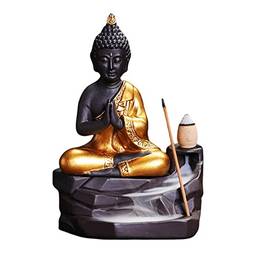 gazechimp Suporte de de Buda, incensário de estátua de Buda sentado à mão para enfeites de de quarto de escritório, queimador de incenso de queda de água, queimador de incenso de fluxo de trás