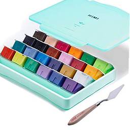 AOOK Conjunto de tinta guache HIMI com 24 cores vibrantes tintas não tóxicas com paleta de capa portátil para pintura em tela de artista, pigmento rico, (25 verdes)
