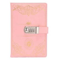 NUOBESTY Caderno diário com senha vintage de poliuretano com bloqueio de diário para estudantes, bloco de notas para escrever esboços (rosa)