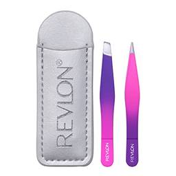 Revlon Conjunto de mini pinças para sair, inclinadas e pontas, feitas com aço inoxidável, pacote com 2 (cores sortidas)
