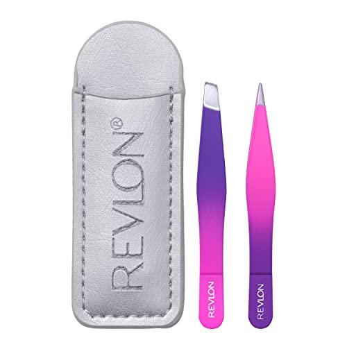 Revlon Conjunto de mini pinças para sair, inclinadas e pontas, feitas com aço inoxidável, pacote com 2 (cores sortidas)