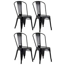 Loft7, Kit 4 Cadeiras Iron Tolix Design Industrial em Aço Carbono Vintage Moderna e Elegante Versátil Sala de Jantar Cozinha Bar Restaurante Varanda Gourmet, Preto SemiBrilho.